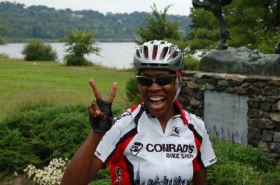 Ladie Gives The Victory Sign in Carmel, NY