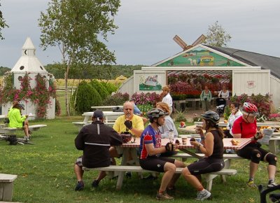 Riders relax in the Harbes' Farm picnic area