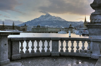 Port of Lucerne with Mount Pilatus