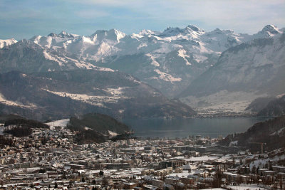 View from Sonnenberg to Horw and lake Lucerne