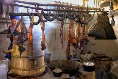 Smoked meat and producing rice wine