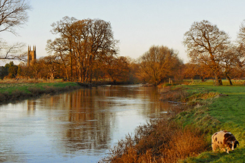 Avon and Hampton Lucy church from Charlecote Park