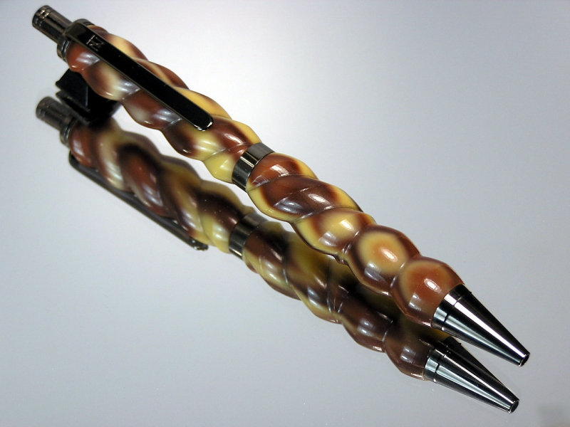 Spiral Design Brown Snow Leopard Acrylic Gel or Ballpoint Click Pen Black Titanium Hardware
