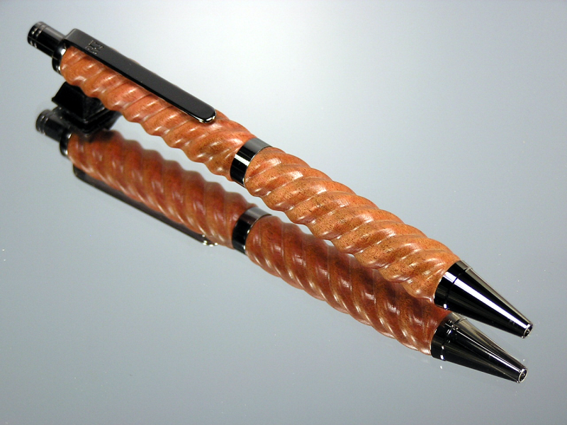 Spiral Design Pink Ivory Gel or Ballpoint Click Pen Black Titanium Hardware