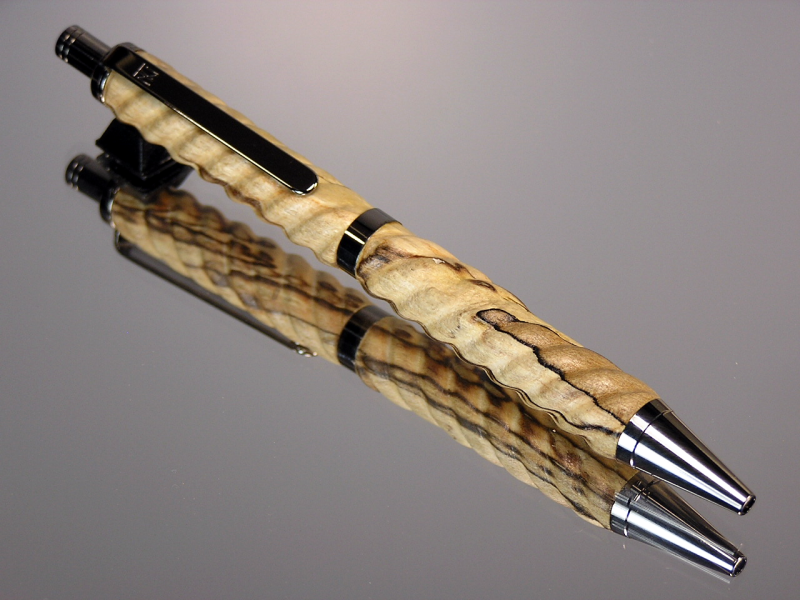 Spiral Design Spalted Maple Click Gel or Ballpoint Black Titanium Hardware