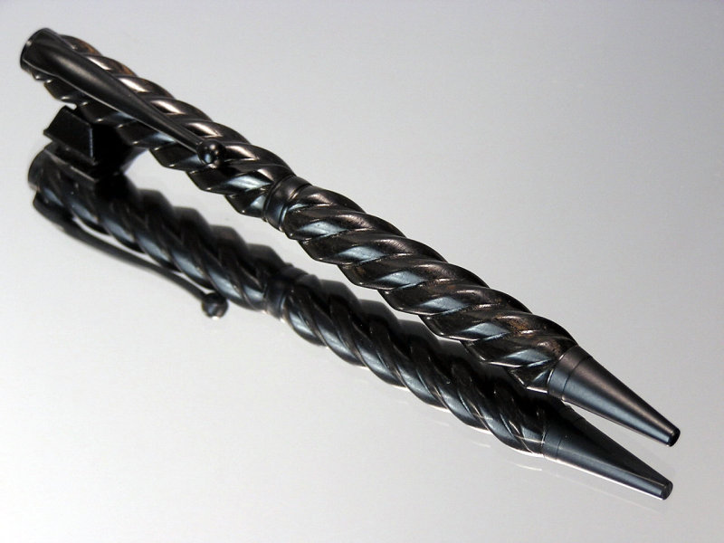 Spiral Design Vintage Black Ebonite Slimline Twist Ballpoint Pen Black Enamel Hardware