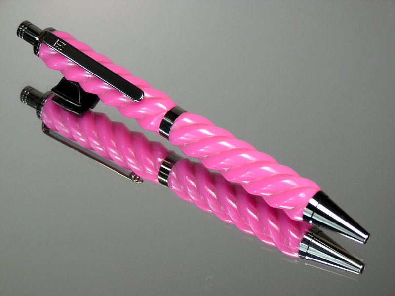 Spiral Design Pink Acrylic Click Gel or Ballpoint Black Titanium Hardware