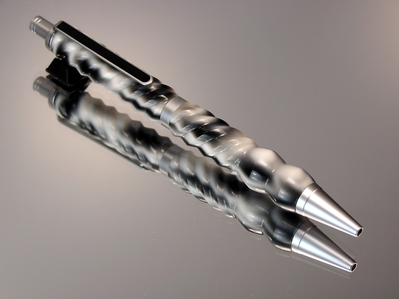 Spiral Design Snow Leopard Acrylic Click Gel or Ballpoint Brushed Satin Hardware