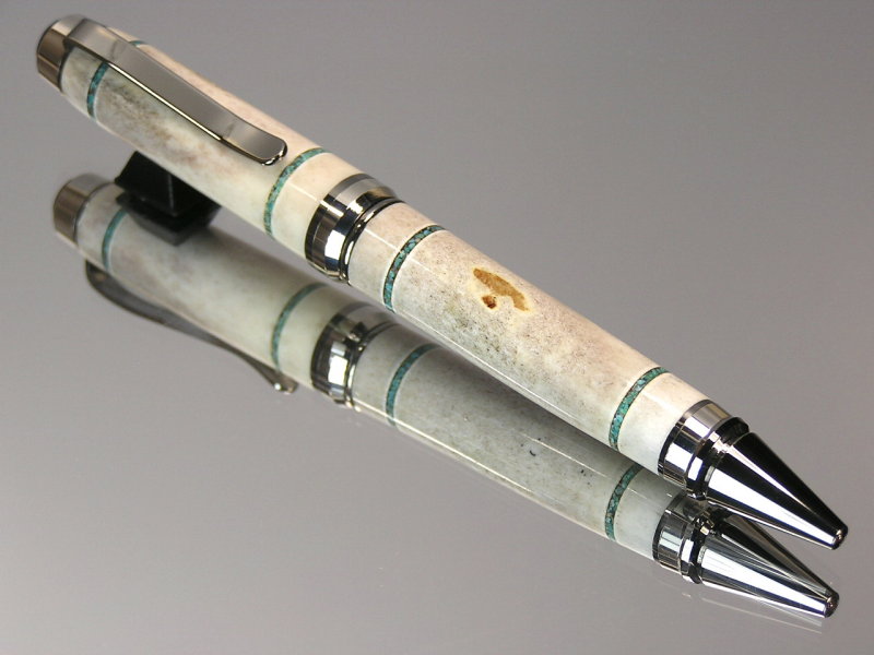 Whitetail Deer Antler Turquoise Inlay Cigar Twist Pen Platinum Hardware