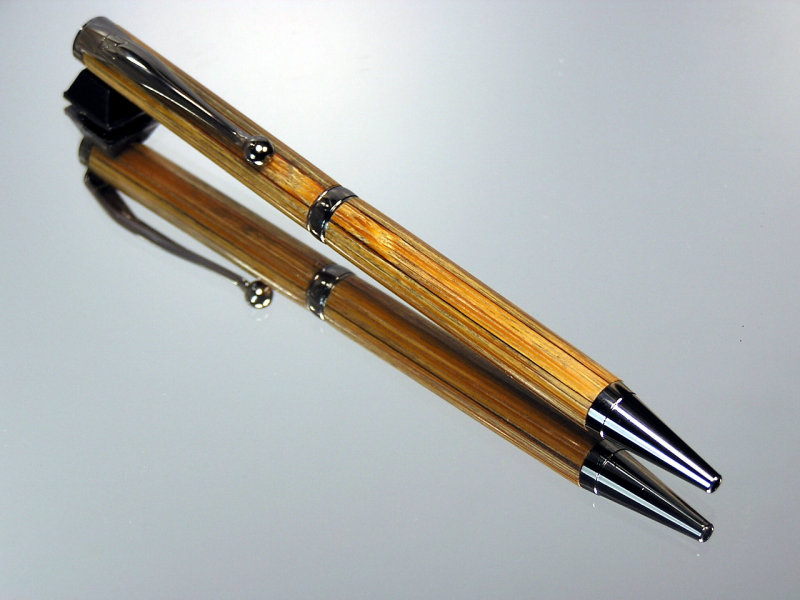 Tonkin Cane Bamboo Fly Rod Slimline Twist Ballpoint Pen Black Titanium Hardware
