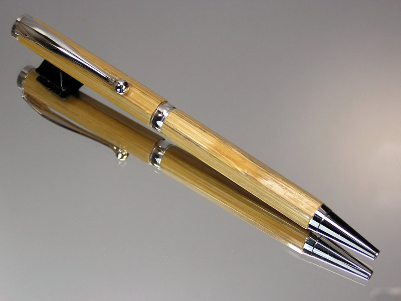 Tonkin Cane Bamboo Fly Rod Slimline Twist Ballpoint Pen Platinum Hardware