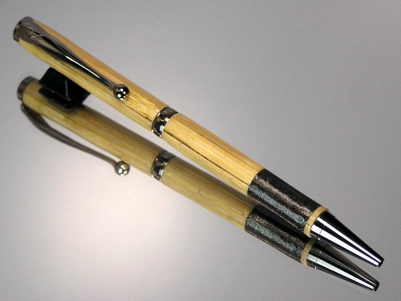 Tonkin Cane Bamboo Fly Rod Slimline Twist Ballpoint Pen Gun Metal Metallic Thread Wrap Black Titanium Hardware