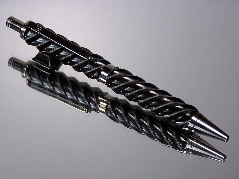 Spiral Design Black Ebonite Black Titanium Gel or Ballpoint Click Pen 