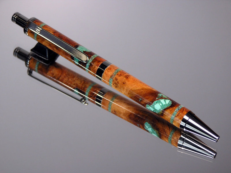 Blk Cherry Burl Turquoise Inlay Blk Titanium Gel Pen 1.jpg