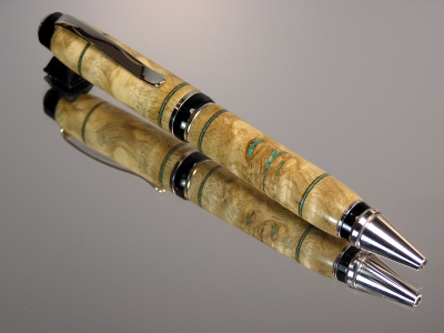 Maple Burl Turquoise Inlay Cigar Twist Pen Platinum Hardware