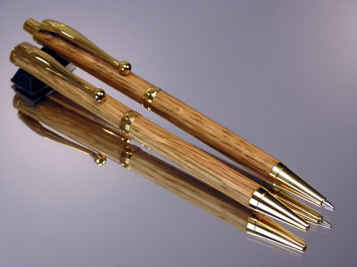 150 Yr old+ White Oak Barnwood Slimline Pen & Pencil Set Gold Titanium Hardware