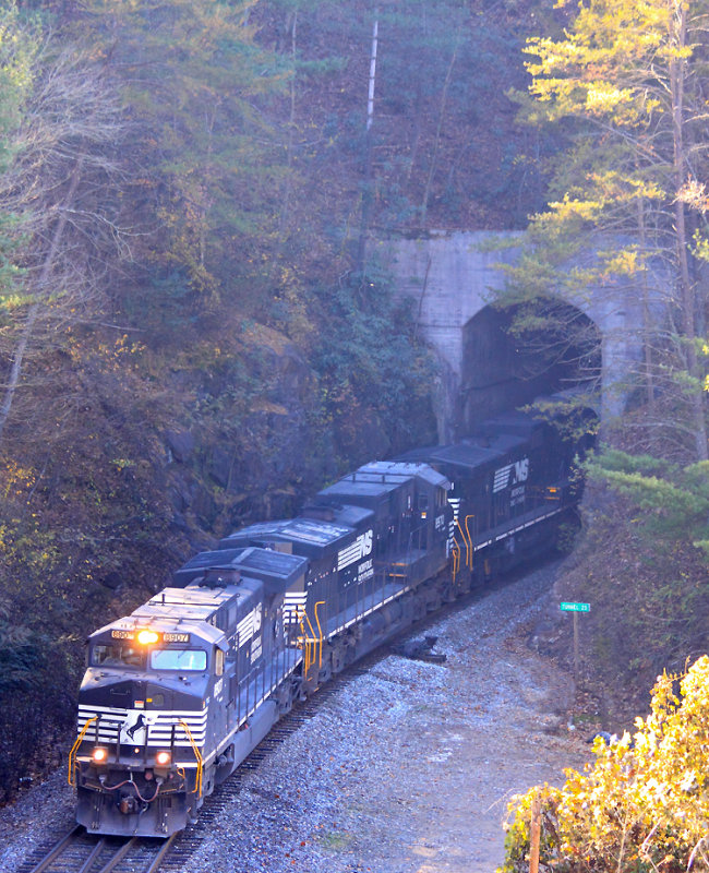 Train 224 pops out of tunnel 25 and heads up #2 track at Oakdale 
