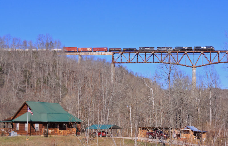 NS 174  leaps across the New River valley on a cold winter morning 