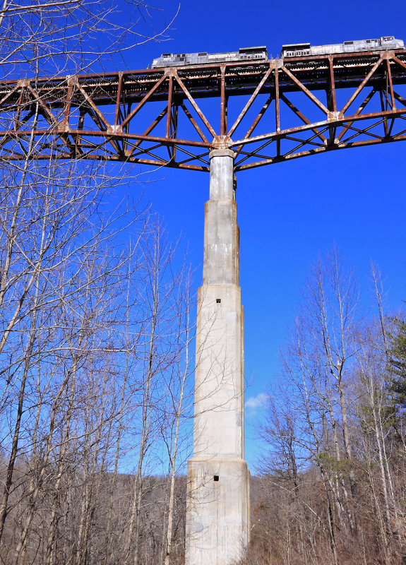 Southbound 197 leaps across the New River valley under a perfect blue sky. 