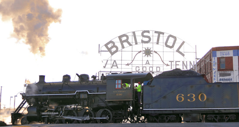 Morning steam in 2 states. Southern 630 crosses the TN/VA state line at Bristol 