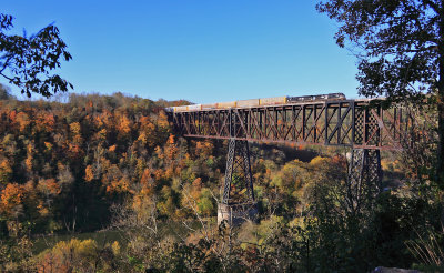 The low morning sun is starting to bring the Fall colors to life as NS 282 crosses High Bridge 