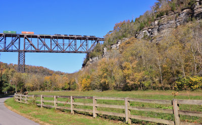 Northbound 216 soars across the Kentucky River valley at High  Bridge 
