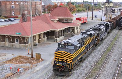 NS 124 passes the CNO&TP depot at Danville while filling out on tonnage for the trip North 
