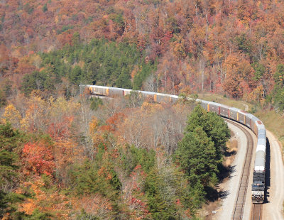 Train 275 surround by fall color at Keno