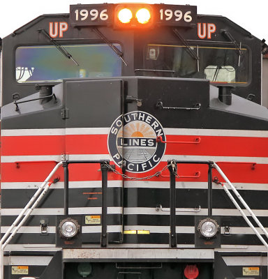 The only sun to be seen on this cold winter day  is on the SP logo on the nose of UP 1996 