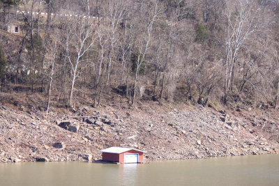 Looking South across Lake Cumberland from the portal of T4.  You can see the abutments on the other side of the Lake