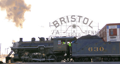 Morning steam in 2 states. Southern 630 crosses the TN/VA state line at Bristol