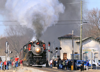 A large crowd of local folks from Rural Retreat are on hand as the train puts on a show through town.