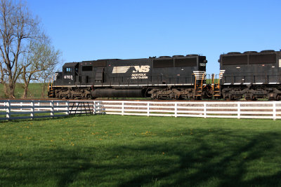 Westbound 375 rolls by the Agee farm at Vanarsdale with a pair of former CR SD60's leading 