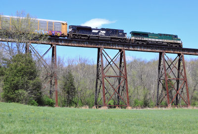 SR 8099 leads train 23G across the Pope Lick bridge, just East of Louisville 