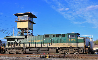Southern 8099 passes under the tower at Danville Yard, headed South for Burnside
