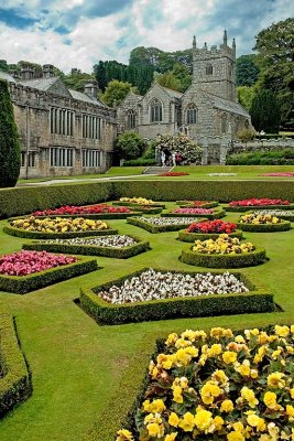 Gardens and church, Lanhydrock, Cornwall