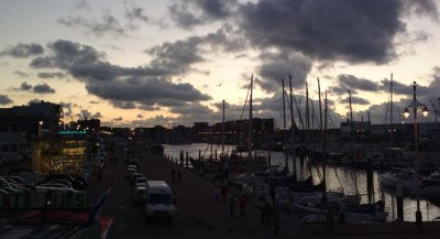 Scheveningen harbour at sunset