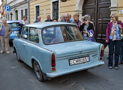 Tourists admiring a Trabant 601