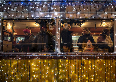 Holiday travelers on the Christmas Tram