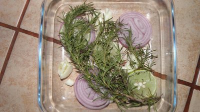 with a base of onion lemon and fresh rosemary