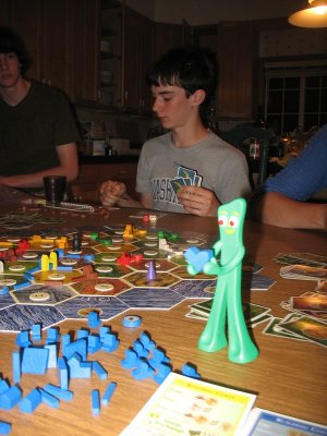 Gumby joins in the Settlers game