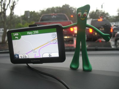 Gumby consults the GPS