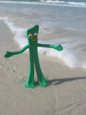 Gumby admires the white sand