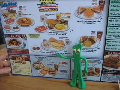Gumby just has to check out the Waffle House menu