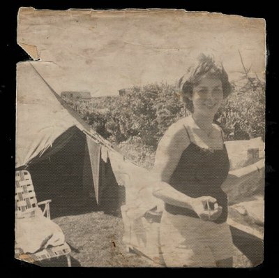 Mom Camping At Beach. 1960,s