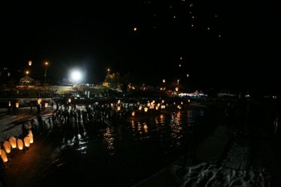 Launching Lanterns On Shore Of Chelan