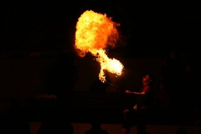 Fire Blowing. ( And Eating ) Clown Entertains Crowd At Fire And Ice Fest