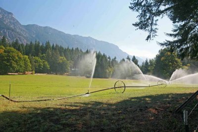 Fields Under Irrigation At Stehkin Valley Ranch