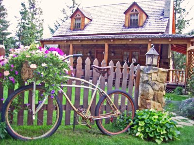 Cool Bike and Log House At Lake's End