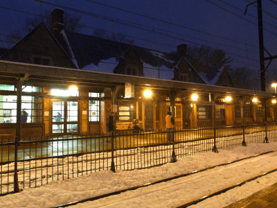 Train station on a winter night